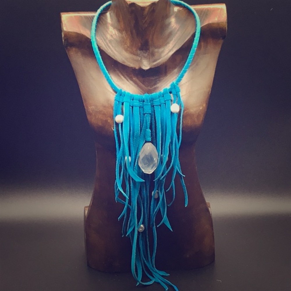 Leather Wrapped Neck with Tassel Drop